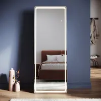 Sonni 160 x 60 x 3,5 cm weiß quadratischer Stand-Ankleidespiegel mit LED-Beleuchtung und Steckdose, wandmontierbar