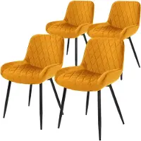 ML-Design 4er Set Esszimmerstühle mit Rücken- und Armlehnen, Senfgelb, Samt Sitzfläche, Polsterstuhl mit Metallbeine