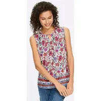 HEINE Shirttop , Damen, Gr. 42, bunt (ecru, fuchsia, bedruckt), 95% Viskose, 5% Elasthan, bedruckt, geblümt, gemustert, mehrfarbig, Rundhals, Tops Shirttop