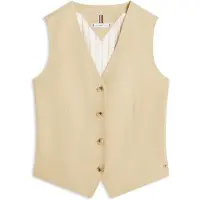 Tommy Hilfiger Anzugweste "NEW ESS LINEN VEST", Damen, Gr. 36, beige, Web, Obermaterial: 76% Leinen, 24% Lyocell, unifarben, regular fit normal, V-Ausschnitt, Westen Anzugweste, mit Logo-Stickerei