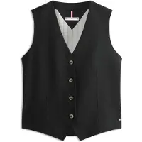 Tommy Hilfiger Anzugweste "NEW ESS LINEN VEST", Damen, Gr. 44, schwarz, Web, Obermaterial: 76% Leinen, 24% Lyocell, unifarben, regular fit normal, V-Ausschnitt, Westen Anzugweste, mit Logo-Stickerei