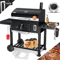 Kesser Grillwagen XXL Holzkohlegrill mit Deckel, Rädern, Edelstahl-Griff, Grillrost & Thermometer
