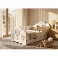 Happy Babies Kinderbett mit Rausfallschutz Junge 160x80 Bett für Kinderzimmer mit Schublade Matratze Einzelbett für Kinder Weiss