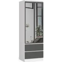 Akord Kleiderschrank Star 2 Türen 2 Schubladen Mit Spiegel Weiß/Grau (Graphit) 60X51X180 Cm
