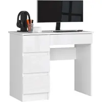Akord PC-Schreibtisch A7 links Weiß Front Weiß Hochglanz B90 x H77 x T50 cm