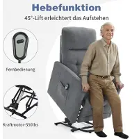 LEADZM Elektrisch Aufstehhilfe Relaxsessel , Fernsehsessel mit Liegefunktion, 1 Seitentasc, Liegen TV Sessel , 74 x 66 x 102cm, Grau
