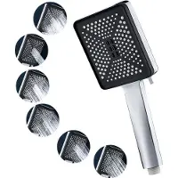 OEM ABS Duschkopf Schwarz, 6 Strahlmodi, 168 selbstreinigende Silikondüsen, wassersparend, Antikalk, 4-Punkt 2 cm Universal-Schnittstelle