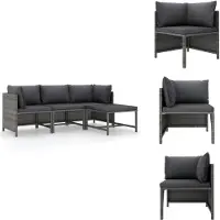 vidaXL 4-tlg. Garten-Lounge-Set mit Kissen Poly Rattan Grau - Gartensofaelemente