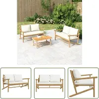 The Living Store Gartenbank mit Cremeweißen Kissen Bambus