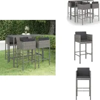 vidaXL 5-tlg. Gartenbar-Set mit Kissen Poly Rattan Grau - Gartenmöbel-Sets