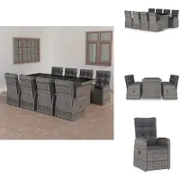 vidaXL 9-tlg. Garten-Essgruppe mit Auflagen Poly Rattan Grau - Gartenmöbel-Sets