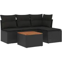 The Living Store 5-tlg. Garten-Sofagarnitur mit Kissen Schwarz Poly Rattan