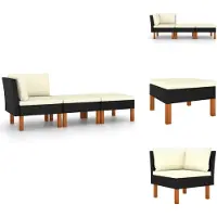 vidaXL 3-tlg. Garten-Lounge-Set Poly Rattan und Eukalyptus Massivholz - Gartensofaelemente