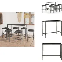 vidaXL 7-tlg. Gartenbar-Set mit Kissen Poly Rattan Grau - Gartenmöbel-Sets