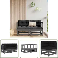 The Living Store Ecksofas mit Kissen 2 Stk. Grau Massivholz Kiefer