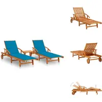 vidaXL Sonnenliegen 2 Stk. mit Tisch und Auflagen Massivholz Akazie - Sonnenliegen