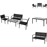 vidaXL 4-tlg. Garten-Lounge-Set Textilene Schwarz - Gartenmöbel-Sets