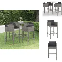 vidaXL 5-tlg. Gartenbar-Set mit Kissen Poly Rattan Grau - Gartenmöbel-Sets