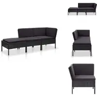 vidaXL 3-tlg. Garten-Lounge-Set mit Auflagen Poly Rattan Schwarz - Gartenmöbel-Sets