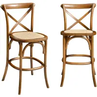 Sweeek - 2er-Set Vintage Bistro-Barhocker aus Holz H 105 cm - Nussbaumfarben