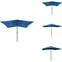 vidaXL Sonnenschirm mit LEDs und Stahl-Mast Azurblau 2x3 m - Sonnenschirme & Sonnenschutze