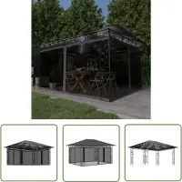 The Living Store Pavillon mit Moskitonetz & LED-Lichterkette 4x3x2,73m Anthrazit