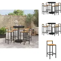 vidaXL 5-tlg. Gartenbar-Set Schwarz Poly Rattan & Massivholz Akazie - Gartenmöbel-Sets