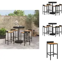 vidaXL 5-tlg. Gartenbar-Set Schwarz Poly Rattan & Massivholz Akazie - Gartenmöbel-Sets