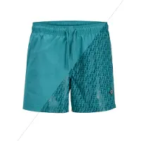 Jack & Jones Badeshorts "JPSTMAUI SPLASH MAGIC SWIM SHORTS", Herren, Gr. S, N-Gr, grün (colonial blau), Web, Polyester, unifarben, Badehosen Badeshorts