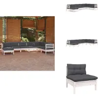 vidaXL 8-tlg. Garten-Lounge-Set mit Kissen Weiß Kiefer Massivholz - Gartenmöbel-Sets
