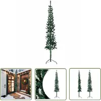 The Living Store Künstlicher Halb-Weihnachtsbaum mit Ständer Schlank Grün 240 cm