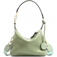 MISS LULU Grüne, geflochtene Pistazien-Baguette-Handtasche mit kurzem Riemen von Rame