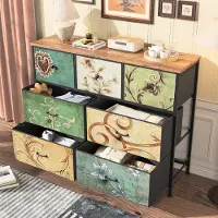 Moonbite Stoffkommode mit 7 Schubladen, 100 x 30 x 78 cm – Retro-Muster