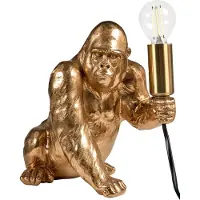 Beliani Tischlampe Gold Kunstharz 21 cm Hoch 1-Flammig Glühbirnen-Optik Tiermotiv Gorilla Langes Kabel mit Schalter Glam Nachttischlampe Leselampe