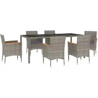Syfax 7-tlg. Garten-Essgruppe mit Kissen Grau Poly Rattan