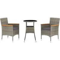 Syfax 3-tlg. Garten-Bistro-Set mit Kissen Grau Poly Rattan