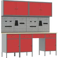 vidaXL Werkbank mit Schubladen 10 pcs Rot Ingenieure Holz und Stahl