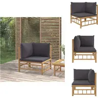 vidaXL Garten-Ecksofa mit Dunkelgrauen Kissen Bambus - Gartensofaelemente