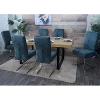 Mendler 6er-Set Esszimmerstuhl HWC-G56, Küchenstuhl Freischwinger Stuhl Lehnstuhl, Metall Stoff/Textil Chenille blau-grün