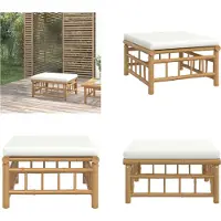 vidaXL Gartenhocker mit Cremeweißem Kissen Bambus - Gartenhocker - Fußschemel - Schemel - Fußhocker