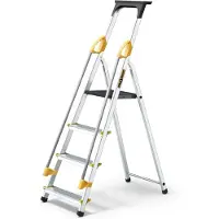 Drabest | Leiter - 4 Stufen, Tragfähigkeit 150kg - Leiter mit Handläufen, Alu Leiter, Anti-Rutsch-Füße, Trittleiter, Klappleiter