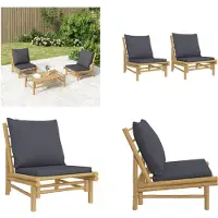 vidaXL Gartenstühle 2 Stk. mit Dunkelgrauen Kissen Bambus - Gartenstuhl - Gartenstühle - Outdoor Stuhl - Terrassenstuhl