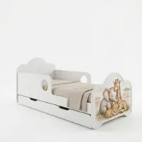 Happy Babies Kinderbett mit Rausfallschutz Junge 160x80 Bett für Kinderzimmer mit Schublade Matratze Einzelbett für Kinder Weiss