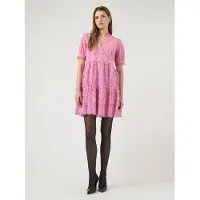 Y.A.S Blusenkleid "YASHOLI SS DRESS S. NOOS", Damen, Gr. XS, N-Gr, Kurzarm, Web, pink (moonlite mauve), Web, Obermaterial: 100% Baumwolle, unifarben, V-Ausschnitt, Kleider Blusenkleid, Sommerkleid