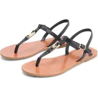 Tommy Hilfiger für Damen. FW0FW09127 Leona Ledersandalen schwarz (38), Wohnung, Schnalle, Lässig