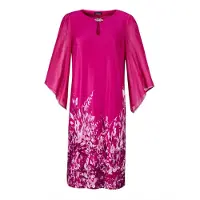 Goldner Sommerkleid "Kurzgröße Pinkes elegantes Kleid mit 3/4-Arm aus Chiffon" Glitzersteine