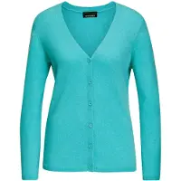 Goldner Strickjacke "Kurzgröße Weiche Kaschmirstrickjacke mit V-Ausschnitt", Damen, Gr. 21, blau (aqua), Obermaterial: 100% Kaschmir WS., V-Ausschnitt, Rippe, Strickjacken Strickjacke, Ohne