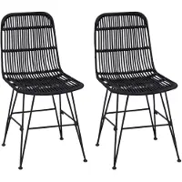 vidaXL Esststuhl 2 stk. Rattan und Stahl Schwarz 41 x 55 x 85 cm