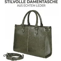 Tollzwood Damen Handtasche aus Echtleder Dunkelgrün, Elegante Business Henkeltasche, Vintage Schultertasche aus Naturleder,