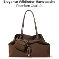Tollzwood Große Damen Shopper Wildleder-Optik, Elegante Hobo Bag Braun, Schultertasche mit kleiner Pouch, XL Beuteltasche für Damen